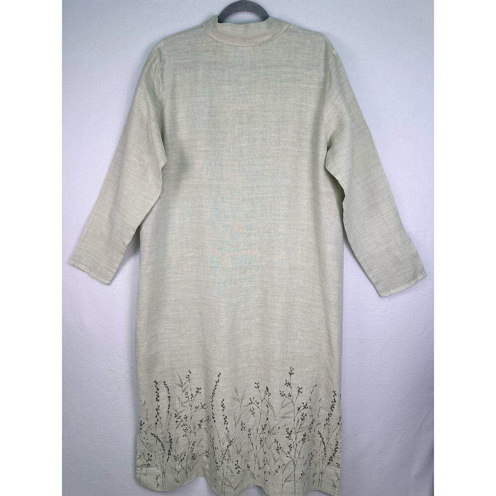Hot Cotton by Marc Ware Linen Shirt Dress Beige Floral Print Button Front Large - Picture 5 of 10